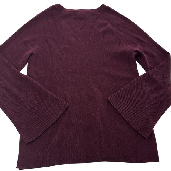 J Crew Sweater Womens Large Burgundy Wool Blend V Neck Bell Sleeve Pullover Knit - Picture 2 of 7